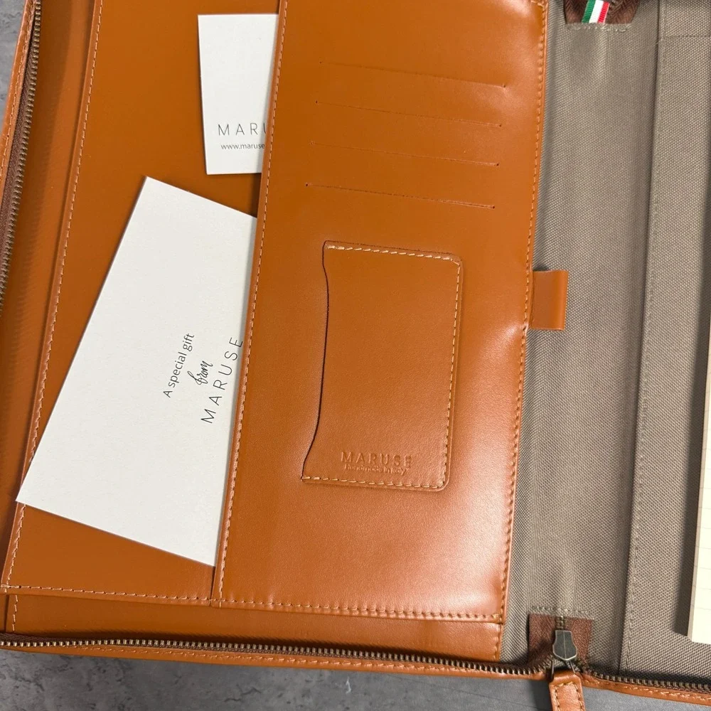 Maruse Leather Portfolio Handmade Italy Cognac Zippered Honey Brown Notepad